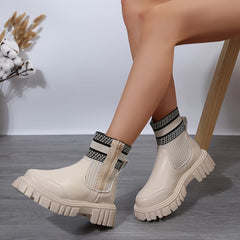 Women's Thermal Snow Boots Elastic Slip On Side Zipper Flat Ankle Boots