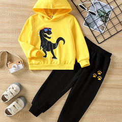 Dinosaur Print Boys Hooded Sweatshirt & Sweatpants Set