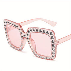 Oversized Square Sunglasses Rhinestone Gradient UV400