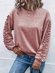 Solid Pleated Sweatshirt Long Sleeve Women's Casual Top
