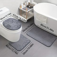3pcs Soft Non Slip Bathroom Pads U Shaped Contour Mats & Toilet Covers