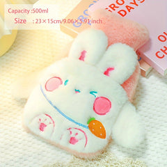 Cartoon 500ml Plush Hot Water Bag Hand Warmer - Embroidered Insert Bag