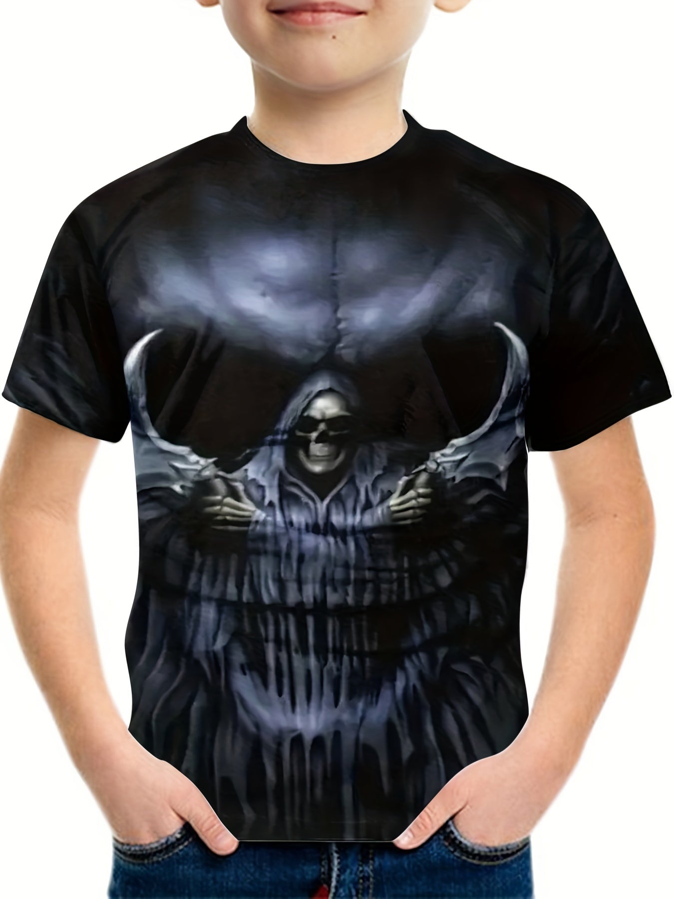 Kids 3D Print Skull Graphic Halloween Tee
