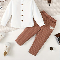 Boy's Mock Neck Shirt & Stripe Pattern Pants Set