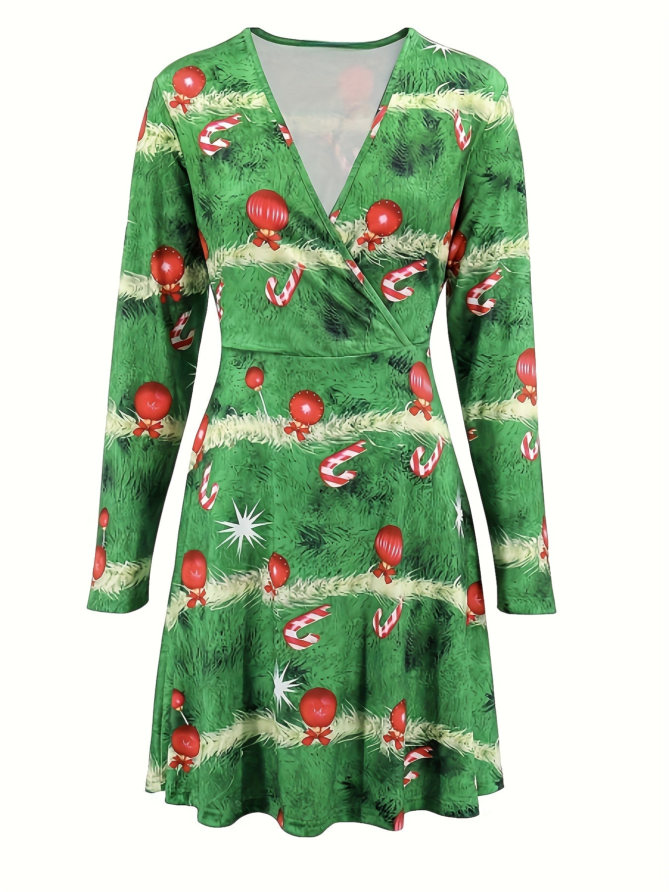 Women's Plus Christmas Tree Print A Line Dress