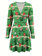 Women's Plus Christmas Tree Print A Line Dress