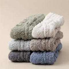6 Pairs Winter Soft Warm Crew Socks Thick Fluffy Breathable Sweat Wicking Socks