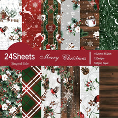 24pcs Christmas Scrapbook Paper Vintage Patterns Crafting Supplies