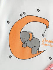 Moon Elephant Pattern Kid's Pajamas Set Letter Print PJ Set