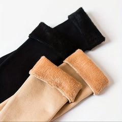 2 Pairs Plush Lined Over The Knee Socks