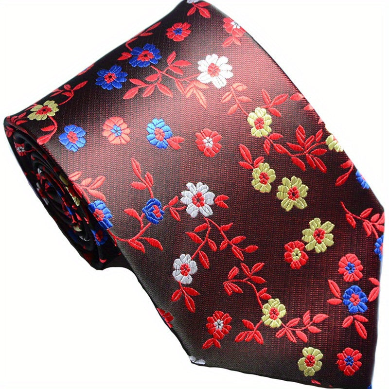 Men's Red Floral Tie 3 6Inch Party Wedding Necktie