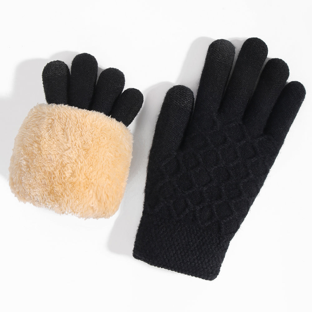Winter Warm Gloves Double Layer Plus Velvet Thickened Knitted Gloves