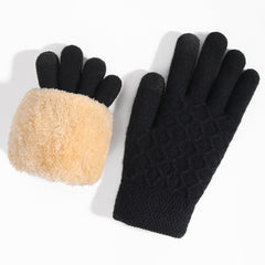 Winter Warm Gloves Double Layer Plus Velvet Thickened Knitted Gloves