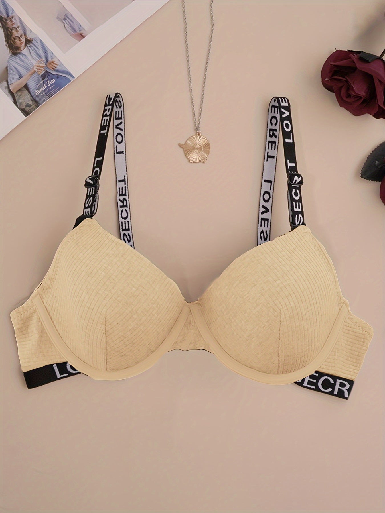 Letter Print Push Up Bra Women's Lingerie