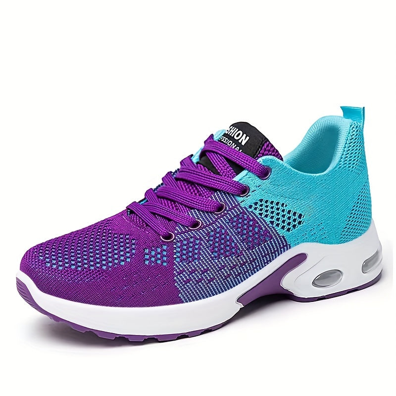 Ombre Mesh Sneakers Air Cushion Lace-up Running Shoes Non-slip Athletic
