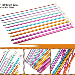 11pcs Aluminum Multicolor Tunisian Metal Crochet Hook Set For Beginners