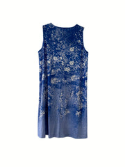 Tie Dye Floral Print Tank Dress Set with Long Sleeve Coat