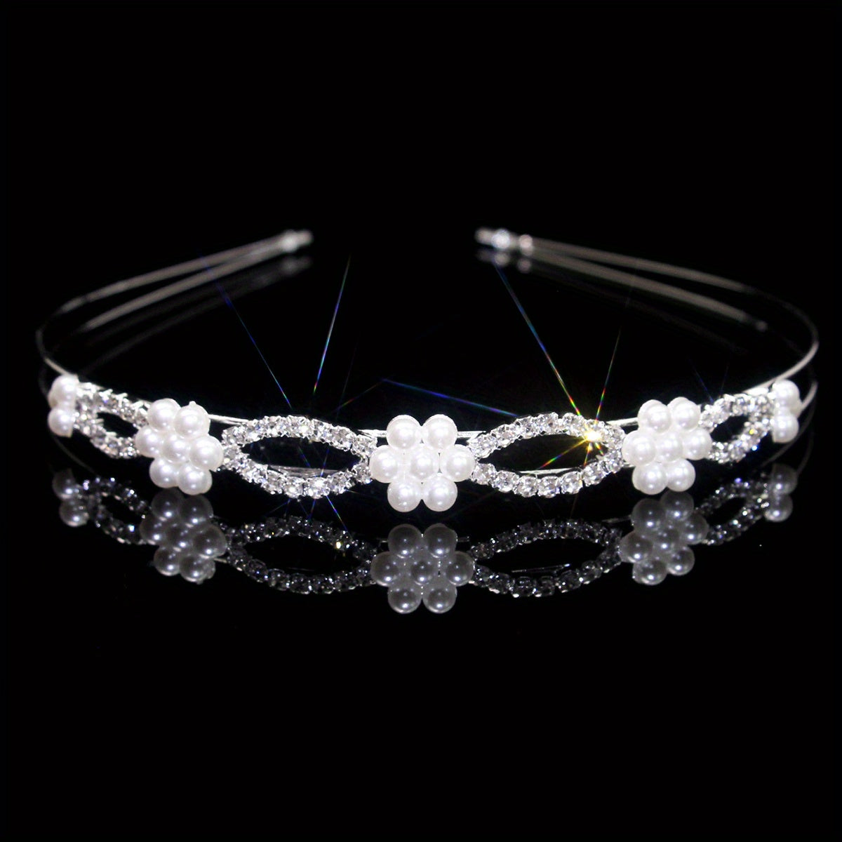 Rhinestone Faux Pearl Headband Queen Double Layer Crown Tiara Head Jewelry