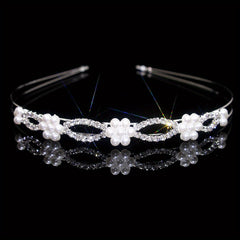 Rhinestone Faux Pearl Headband Queen Double Layer Crown Tiara Head Jewelry