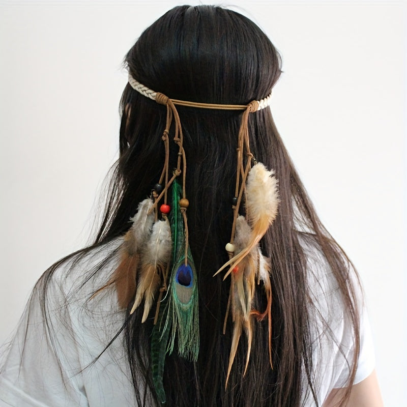 Peacock Feather Hair Band Western Style Hair Rope Indian Headband