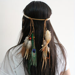 Peacock Feather Hair Band Western Style Hair Rope Indian Headband