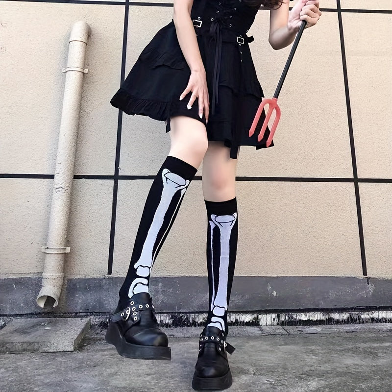 Skull Pattern Calf Socks Halloween Knee High Stockings