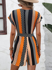Print V Neck Belted Romper Jumpsuit Women's Clothing