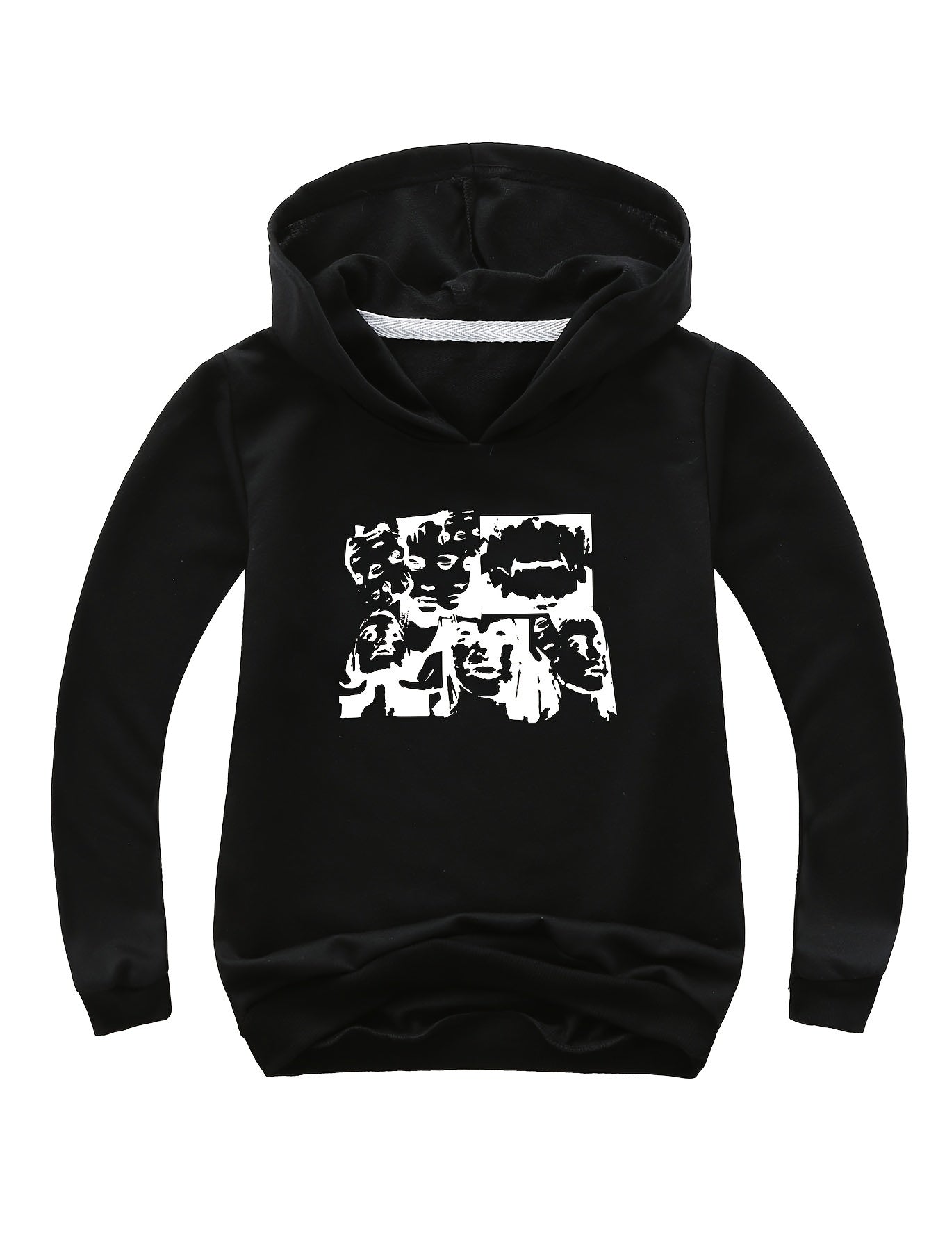 Portrait Print Girls Pullover Hooded Sweatshirt for Autumn Winter