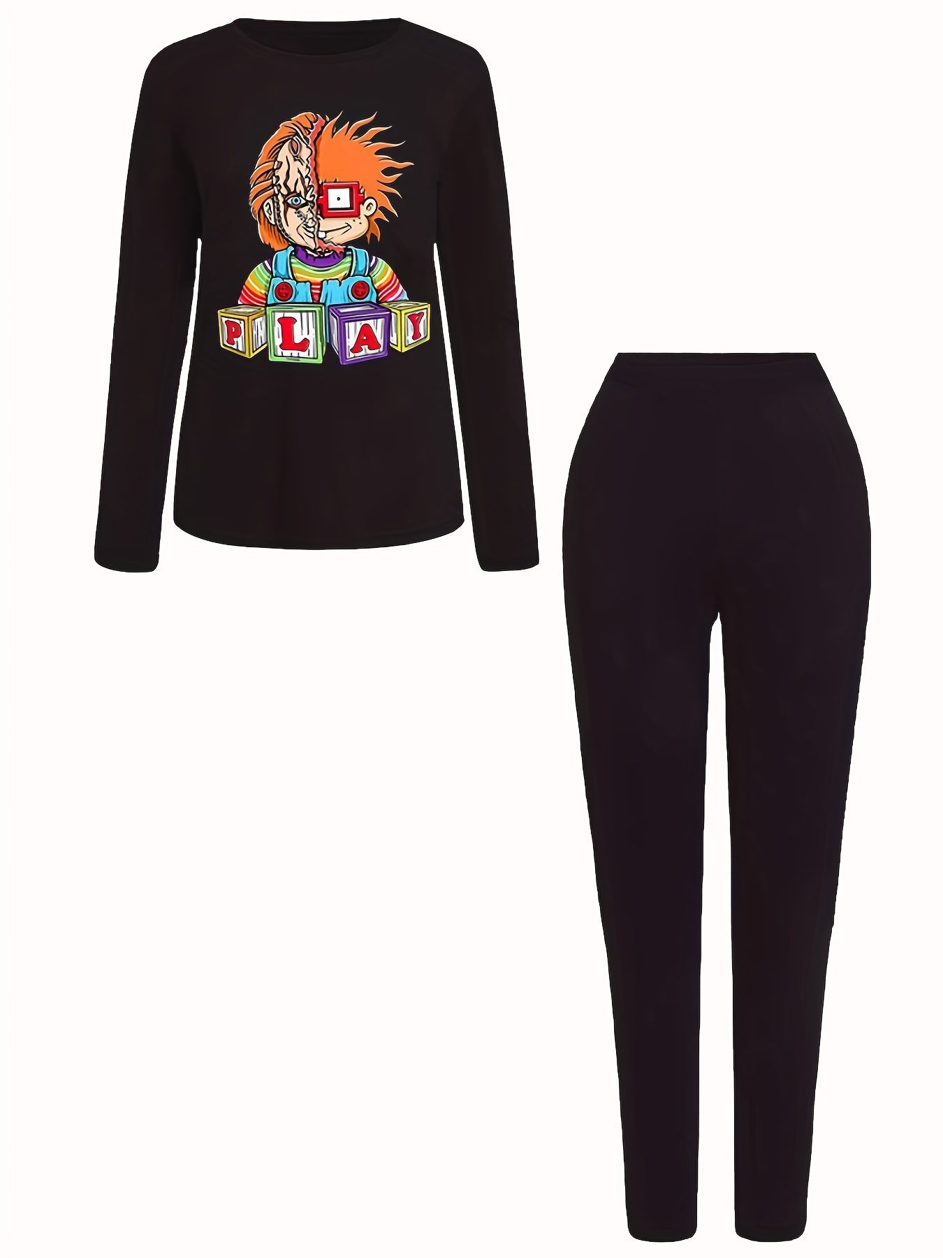 Cartoon Boy Print Two piece Set Casual Long Sleeve T-shirt & Leggings Outfit