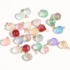 10pcs Golden Dot Frosted Round Bead Glass Charms DIY Jewelry Accessories
