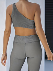 Women's One Shoulder Yoga Set Sports Bra & Shorts Activewear