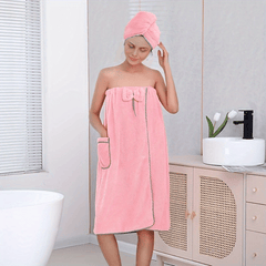 2pcs Wearable Bath Towel And Hair Towel Bowknot Adjustable Bath Skirt