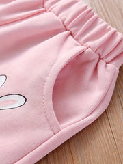 Girl's Rabbit Print 2pcs Sweatshirt & Sweatpants Set for Spring Fall
