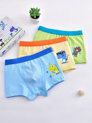 3pcs Boys Cotton Stripe Boxer Briefs Dinosaurs Print Elastic Waist Shorts
