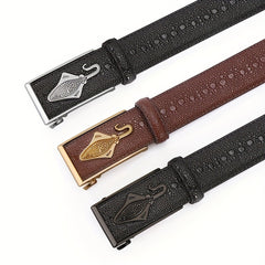 Men's Crocodile Pattern Leather Belt Automatic Buckle