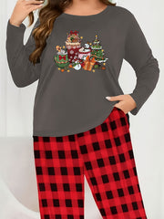 Women's Plus Christmas Lounge Set Long Sleeve Tee & Plaid Pants Pajamas