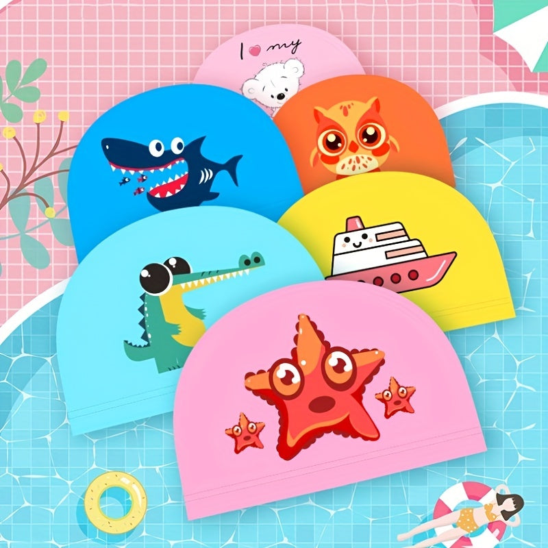 Kids Cartoon Animal Print Waterproof Swimming Cap for Boys & Girls