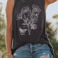 Floral Print Tank Top Sleeveless Crew Neck Casual Top