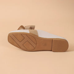 Bowknot Flat Mules Square Toe Slip On Backless Loafers