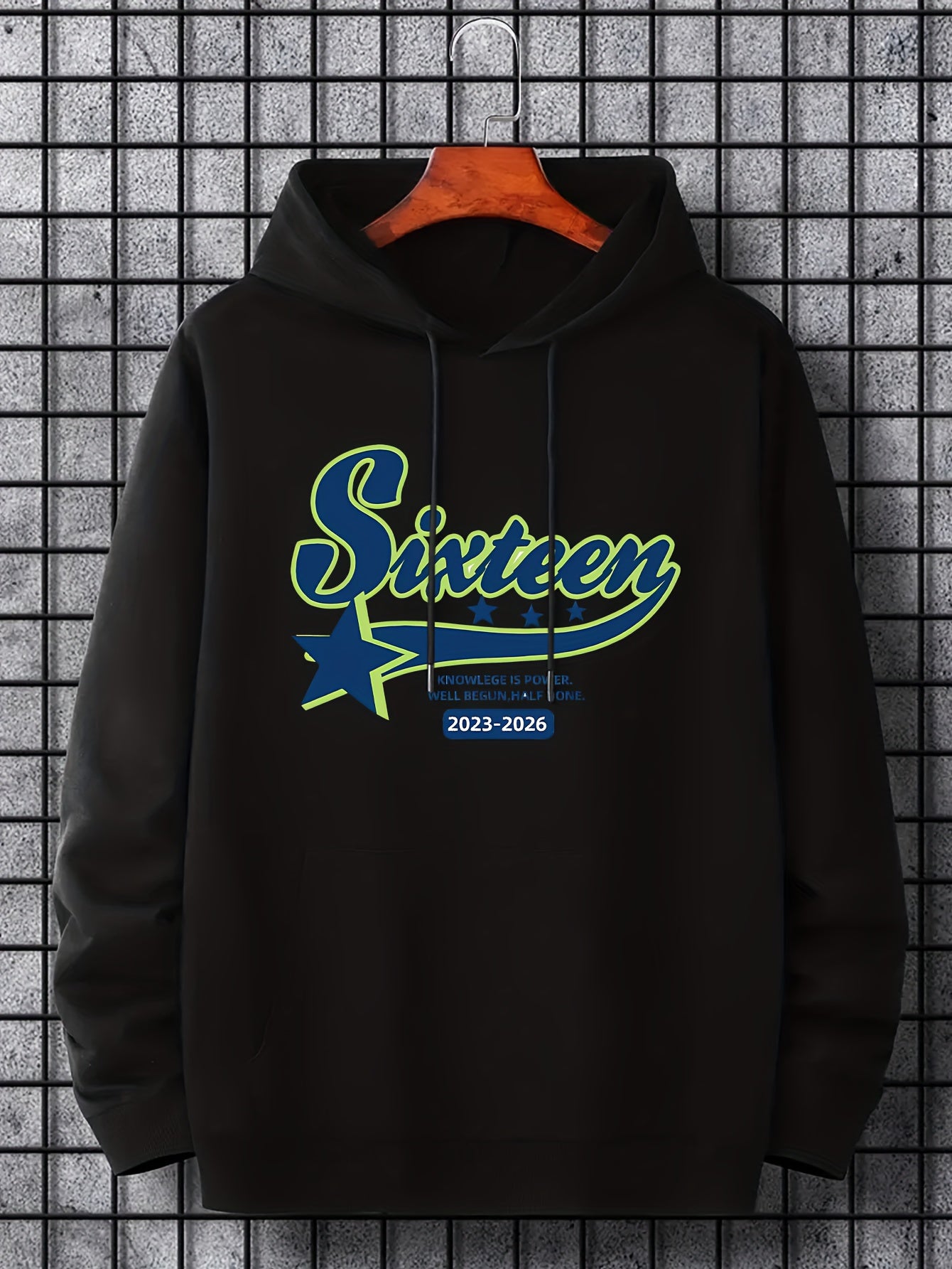 Men's Sixteen Print Hoodie Casual Breathable Drawstring Hooded Sweatshirt