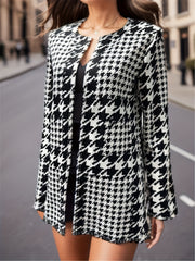 Plaid Open Front Jacket Long Sleeve for Fall