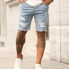Men's Ripped Denim Shorts Casual Street Style Distressed Medium Stretch