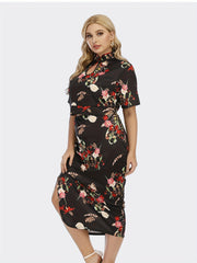 Women's Plus Floral Print Cut Out Crop Top & Bodycon Skirt Set