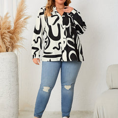 Colorblock Graffiti Print Long Sleeve Loose Fit Shirt