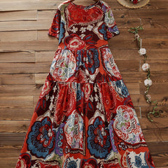 Random Print Short Sleeve Smock Dress