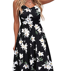 Floral Print V-neck Spaghetti Dress Backless Cami Dress
