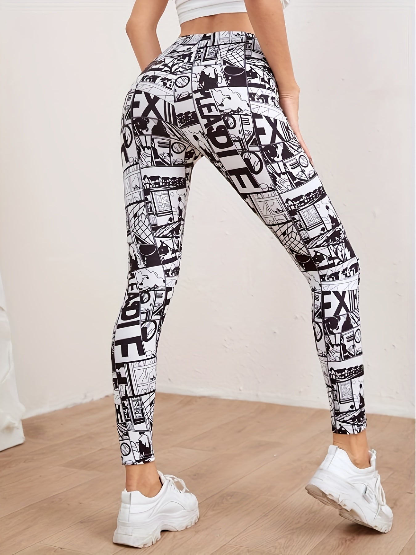 Vintage Style Printed Letter Sports Yoga Leggings Elastic Tight Pants