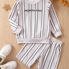 Boy's 2pcs Sweatshirt & Shorts Set Stripe Pattern KIDS Summer Outfits