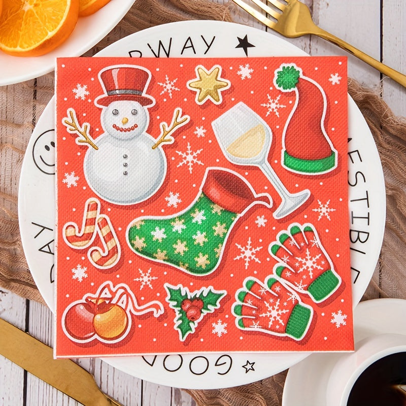 Christmas Printed Handkerchiefs Cartoon Party Paper Towels 20pcs