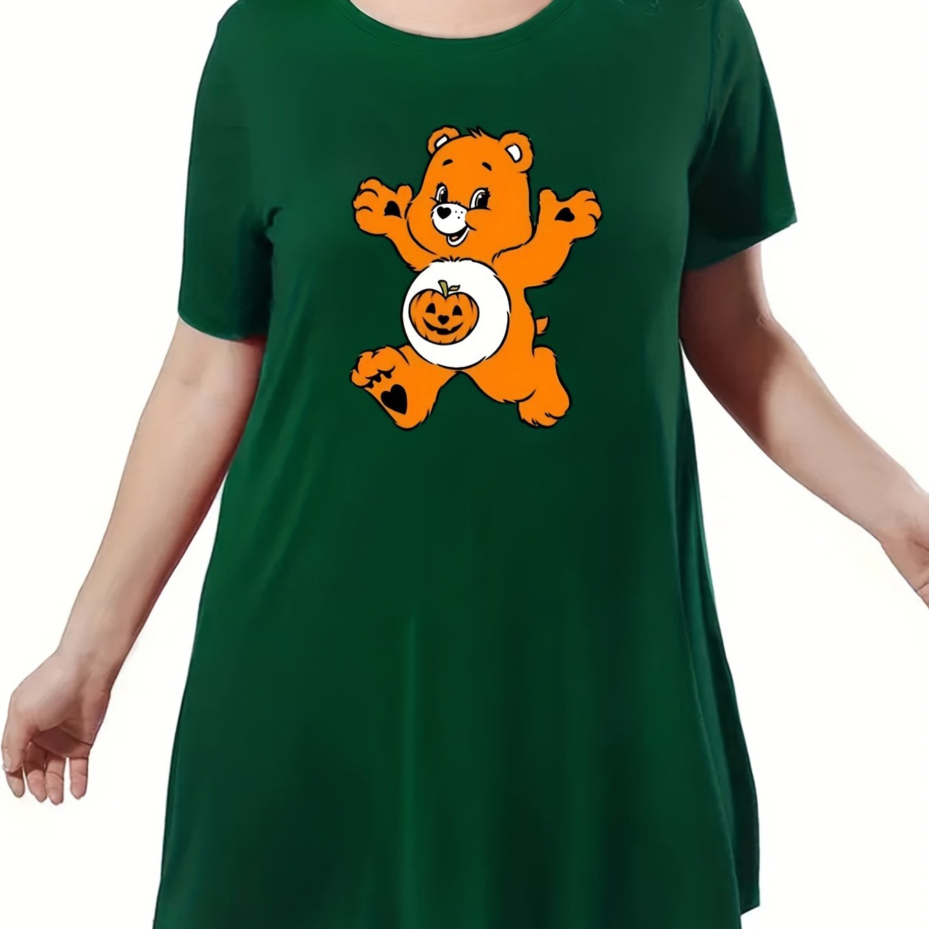Halloween Lounge Dress Women's Bear & Pumpkin Print Nightdress